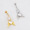 ANGEL WINGS HEART CZ DANGLE BELLY BUTTON NAVEL RING 316L SURGICAL STEEL